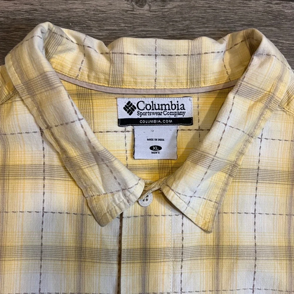 Columbia Yellow Plaid Button Up Shirt Mens XL Cotton‎ Outdoor Fishing Hiking